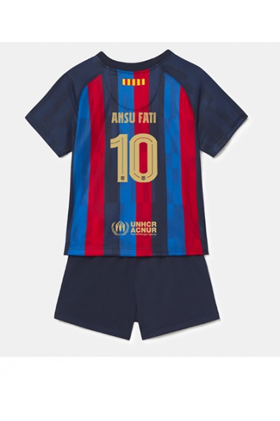 Fotbalové Dres Barcelona Ansu Fati #10 Dětské Domácí Oblečení 2022-23 Krátký Rukáv (+ trenýrky)